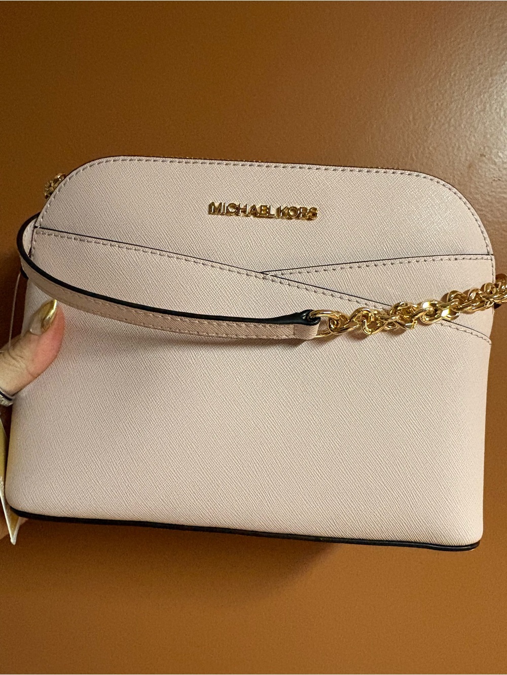Michael Kors Saffiano Leather Dome Crossbody Bag in Powder Blush Pink - Picture 9 of 10